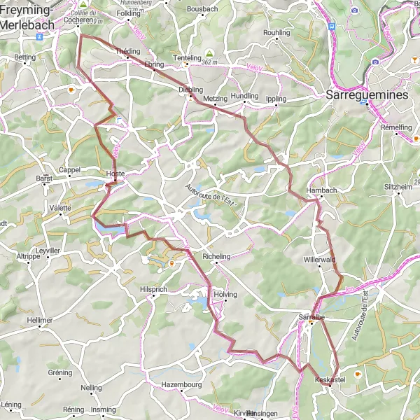 Map miniature of "Gravel Adventure" cycling inspiration in Alsace, France. Generated by Tarmacs.app cycling route planner