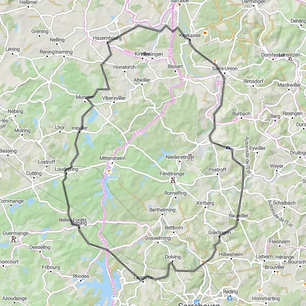 Map miniature of "Sarre-Union Loop" cycling inspiration in Alsace, France. Generated by Tarmacs.app cycling route planner