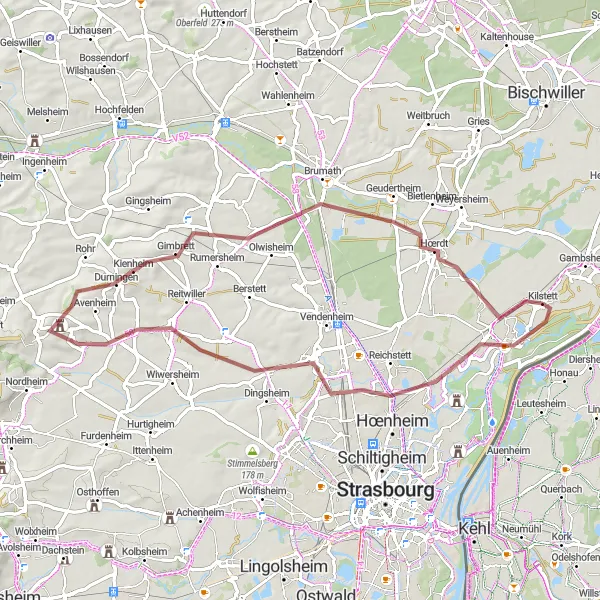 Miniature de la carte de l'inspiration cycliste "Parcours de La Wantzenau à Hœrdt" dans la Alsace, France. Générée par le planificateur d'itinéraire cycliste Tarmacs.app