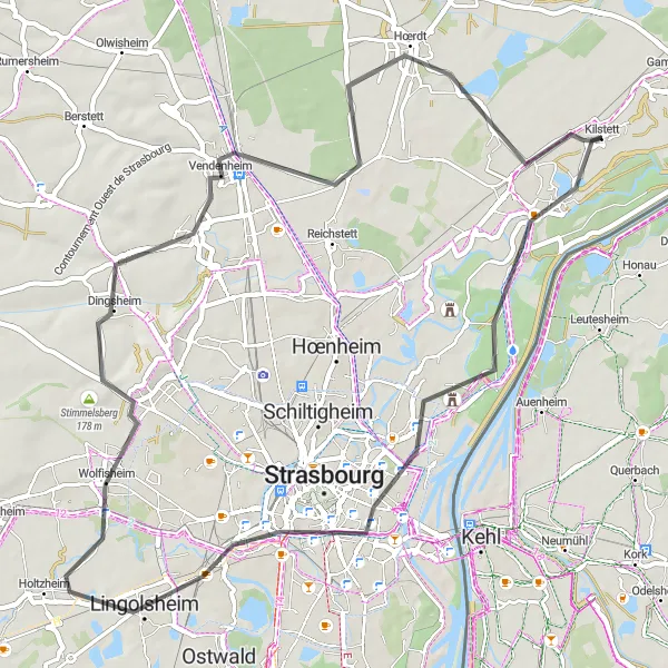 Miniature de la carte de l'inspiration cycliste "Circuit des Deux Rivières" dans la Alsace, France. Générée par le planificateur d'itinéraire cycliste Tarmacs.app