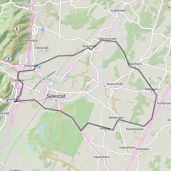 Map miniature of "Banc de l'empératrice Discovery Route" cycling inspiration in Alsace, France. Generated by Tarmacs.app cycling route planner