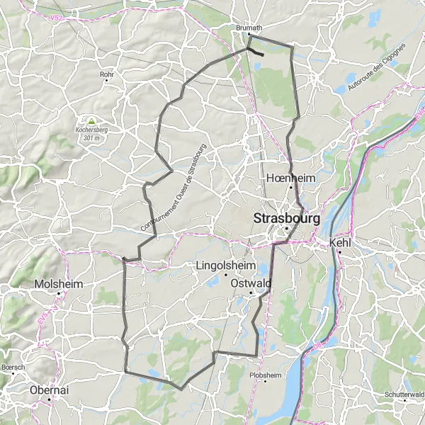 Map miniature of "Breuschwickersheim Roundtrip" cycling inspiration in Alsace, France. Generated by Tarmacs.app cycling route planner