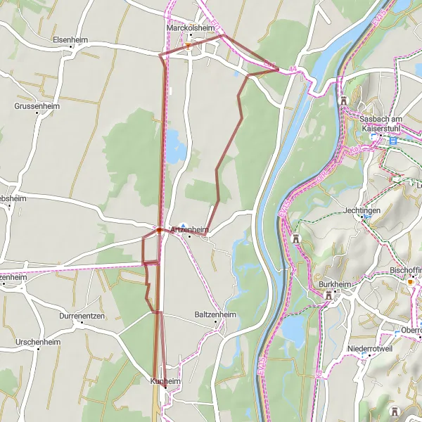 Map miniature of "Kunheim Loop" cycling inspiration in Alsace, France. Generated by Tarmacs.app cycling route planner