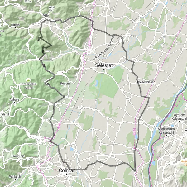 Map miniature of "The Alsace Grand Tour" cycling inspiration in Alsace, France. Generated by Tarmacs.app cycling route planner