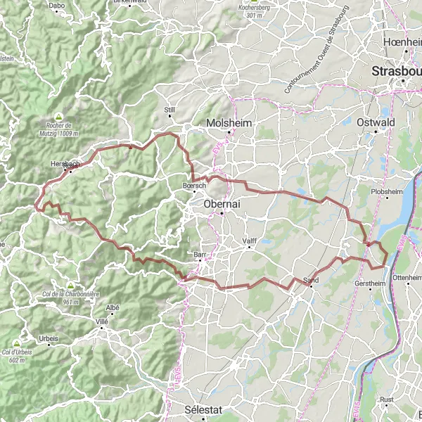 Map miniature of "Alsace Adventure" cycling inspiration in Alsace, France. Generated by Tarmacs.app cycling route planner