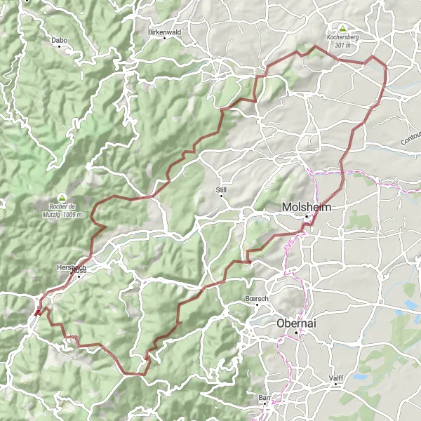 Miniature de la carte de l'inspiration cycliste "Exploration sauvage en Alsace" dans la Alsace, France. Générée par le planificateur d'itinéraire cycliste Tarmacs.app