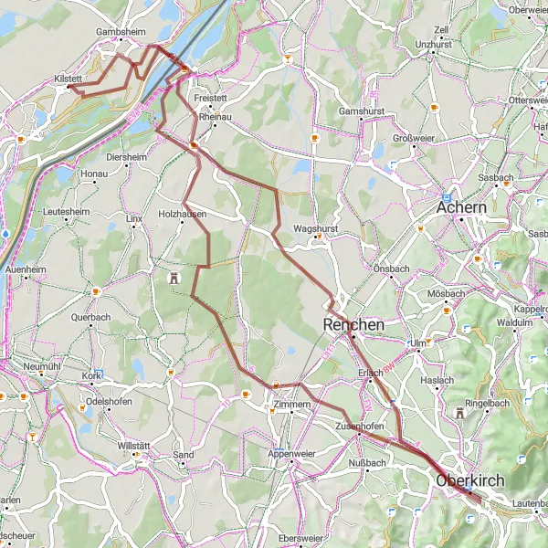 Map miniature of "The Rheinbischofsheim Gravel Adventure" cycling inspiration in Alsace, France. Generated by Tarmacs.app cycling route planner