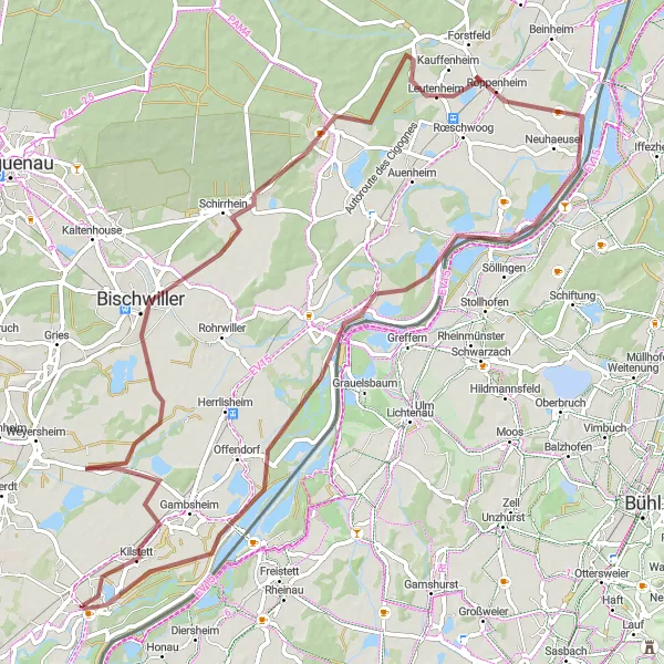 Map miniature of "Off-Road Discovery: La Wantzenau to Schirrhein" cycling inspiration in Alsace, France. Generated by Tarmacs.app cycling route planner