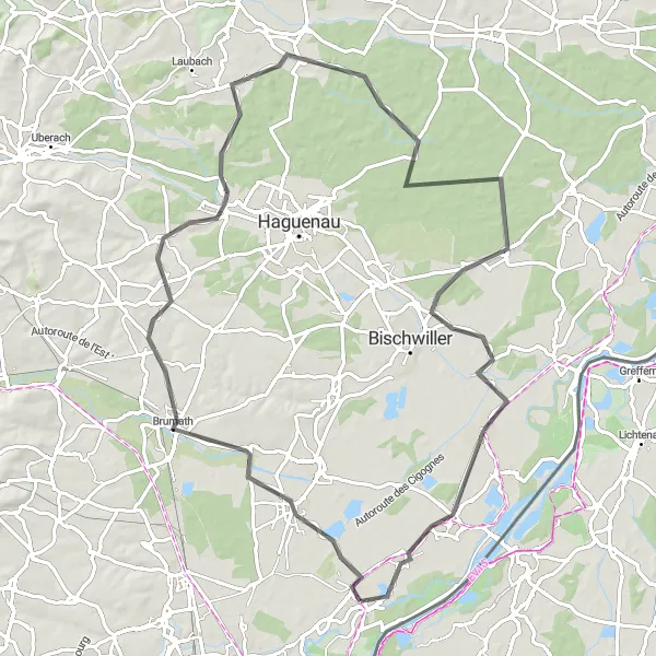 Miniature de la carte de l'inspiration cycliste "La Route des Châteaux" dans la Alsace, France. Générée par le planificateur d'itinéraire cycliste Tarmacs.app