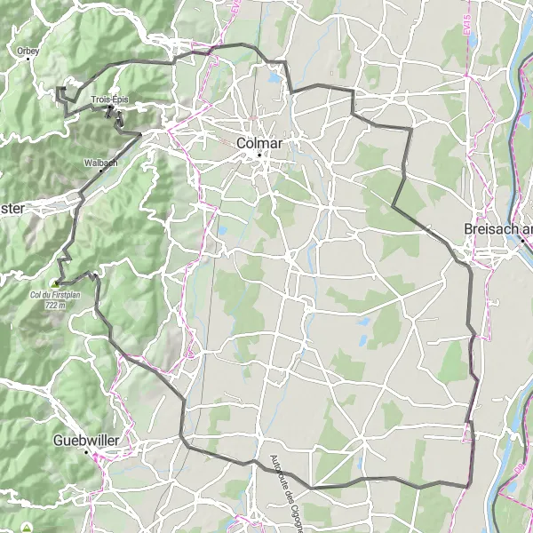 Map miniature of "Scenic road tour of Alsace" cycling inspiration in Alsace, France. Generated by Tarmacs.app cycling route planner