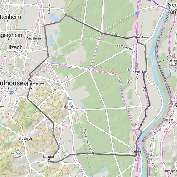 Miniature de la carte de l'inspiration cycliste "Les routes historiques de l'Alsace" dans la Alsace, France. Générée par le planificateur d'itinéraire cycliste Tarmacs.app
