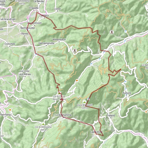 Miniature de la carte de l'inspiration cycliste "Boucle des Vosges" dans la Alsace, France. Générée par le planificateur d'itinéraire cycliste Tarmacs.app