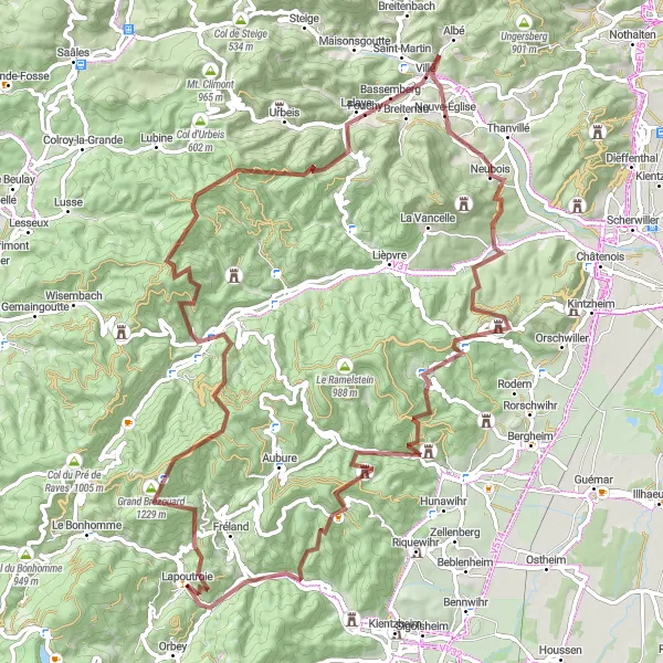 Miniature de la carte de l'inspiration cycliste "Exploration des Vosges" dans la Alsace, France. Générée par le planificateur d'itinéraire cycliste Tarmacs.app