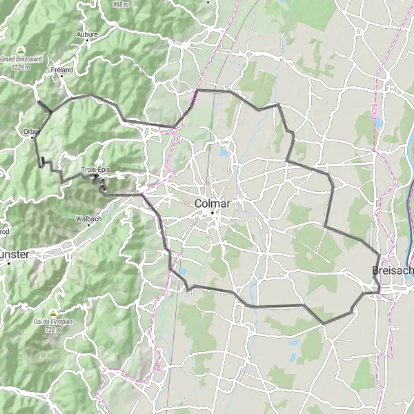 Map miniature of "Discover the Enchanting Beauty of Alsace" cycling inspiration in Alsace, France. Generated by Tarmacs.app cycling route planner