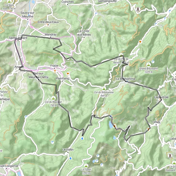 Miniature de la carte de l'inspiration cycliste "Route des Ballons" dans la Alsace, France. Générée par le planificateur d'itinéraire cycliste Tarmacs.app