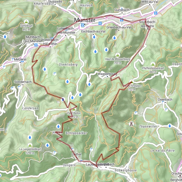 Miniature de la carte de l'inspiration cycliste "Circuit des Lacs" dans la Alsace, France. Générée par le planificateur d'itinéraire cycliste Tarmacs.app