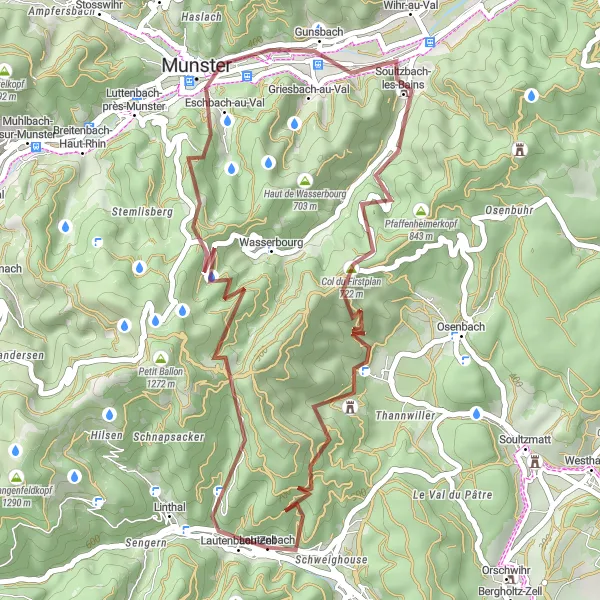 Miniature de la carte de l'inspiration cycliste "Tour des Vallées" dans la Alsace, France. Générée par le planificateur d'itinéraire cycliste Tarmacs.app