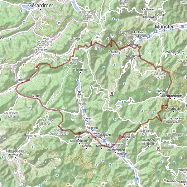 Miniature de la carte de l'inspiration cycliste "Traversée des Sommets" dans la Alsace, France. Générée par le planificateur d'itinéraire cycliste Tarmacs.app