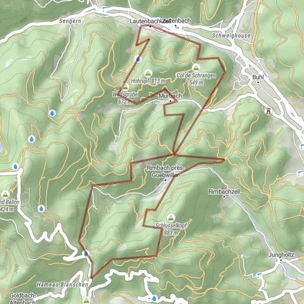 Miniature de la carte de l'inspiration cycliste "Circuit du Sudelkopf" dans la Alsace, France. Générée par le planificateur d'itinéraire cycliste Tarmacs.app