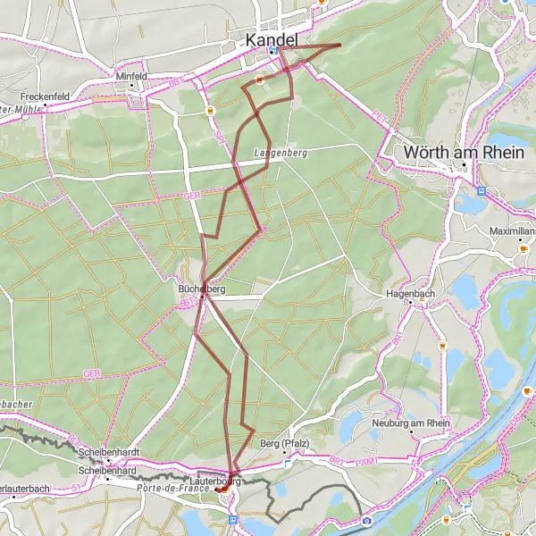 Miniature de la carte de l'inspiration cycliste "Au coeur de la nature" dans la Alsace, France. Générée par le planificateur d'itinéraire cycliste Tarmacs.app