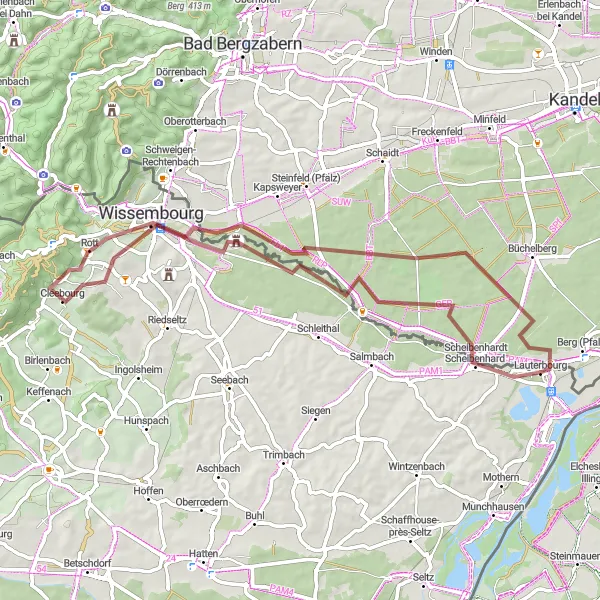 Miniature de la carte de l'inspiration cycliste "La route des châteaux" dans la Alsace, France. Générée par le planificateur d'itinéraire cycliste Tarmacs.app