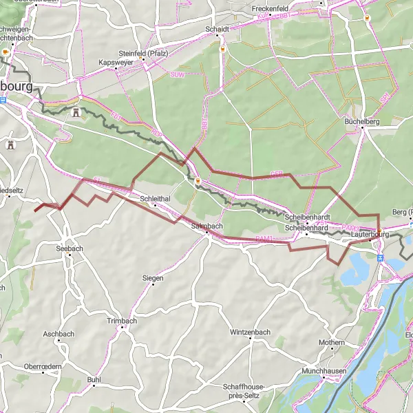 Miniature de la carte de l'inspiration cycliste "Les collines de Salmbach" dans la Alsace, France. Générée par le planificateur d'itinéraire cycliste Tarmacs.app