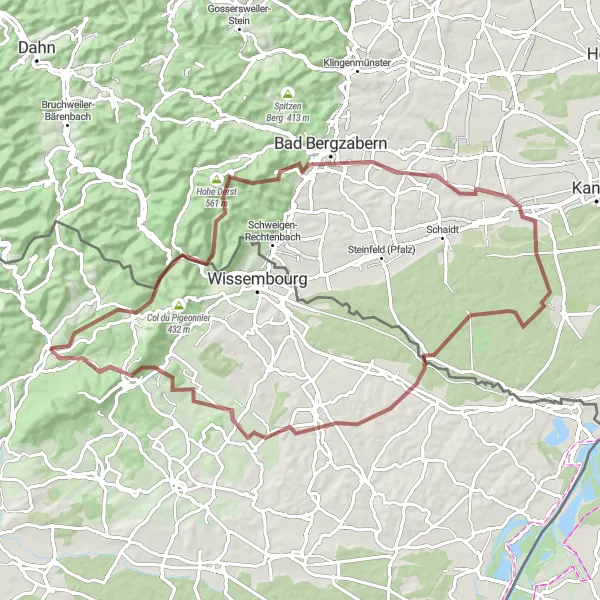 Miniature de la carte de l'inspiration cycliste "Aventure au cœur de la Forêt Noire alsacienne" dans la Alsace, France. Générée par le planificateur d'itinéraire cycliste Tarmacs.app