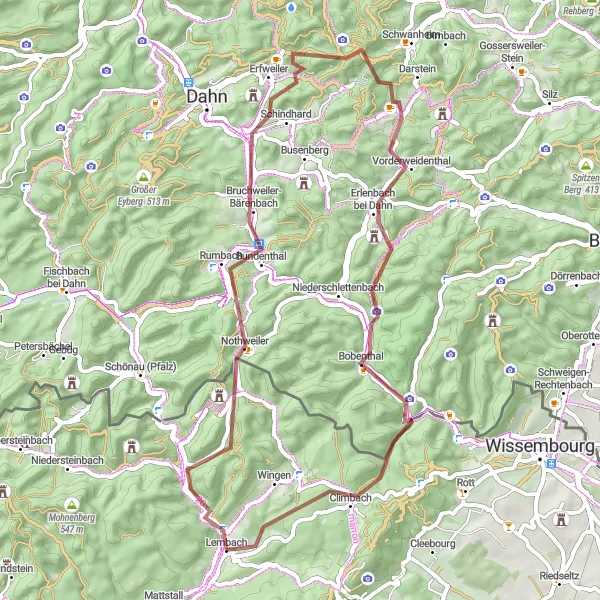 Map miniature of "Hidden Forests and Charming Villages" cycling inspiration in Alsace, France. Generated by Tarmacs.app cycling route planner