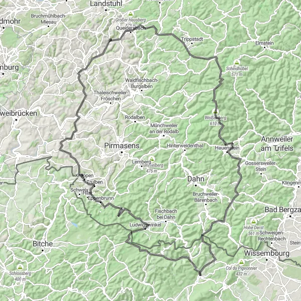 Miniature de la carte de l'inspiration cycliste "Grande boucle à travers les collines d'Alsace" dans la Alsace, France. Générée par le planificateur d'itinéraire cycliste Tarmacs.app