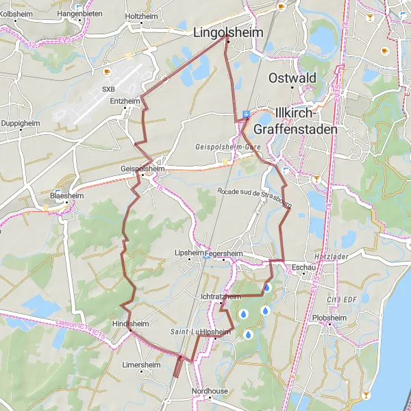 Map miniature of "The Gravel Loop" cycling inspiration in Alsace, France. Generated by Tarmacs.app cycling route planner