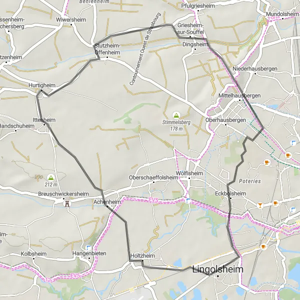 Miniature de la carte de l'inspiration cycliste "Boucle cycliste d'Achenheim à Eckbolsheim" dans la Alsace, France. Générée par le planificateur d'itinéraire cycliste Tarmacs.app