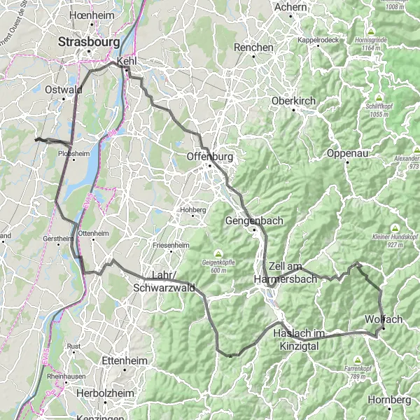 Miniature de la carte de l'inspiration cycliste "Parcours pittoresque de la Forêt-Noire" dans la Alsace, France. Générée par le planificateur d'itinéraire cycliste Tarmacs.app