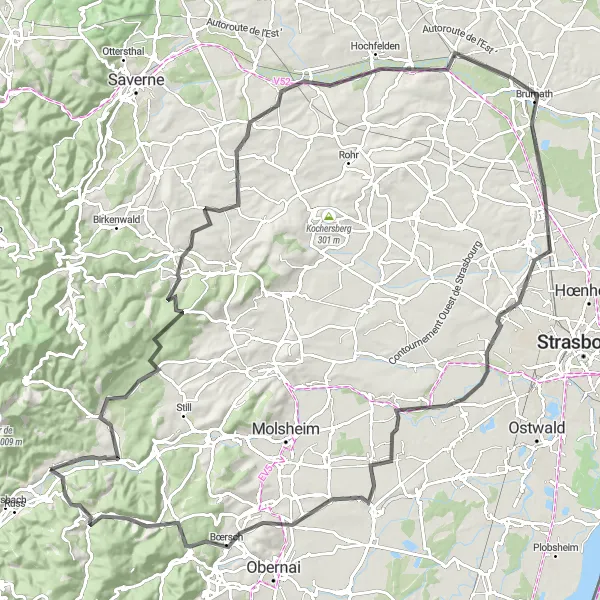 Map miniature of "Scenic Road Ride from Lutzelhouse" cycling inspiration in Alsace, France. Generated by Tarmacs.app cycling route planner