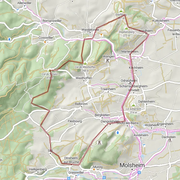 Map miniature of "Gravel Adventure in Alsace" cycling inspiration in Alsace, France. Generated by Tarmacs.app cycling route planner