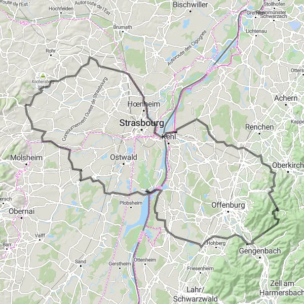 Map miniature of "The Historic Route of Alsace" cycling inspiration in Alsace, France. Generated by Tarmacs.app cycling route planner