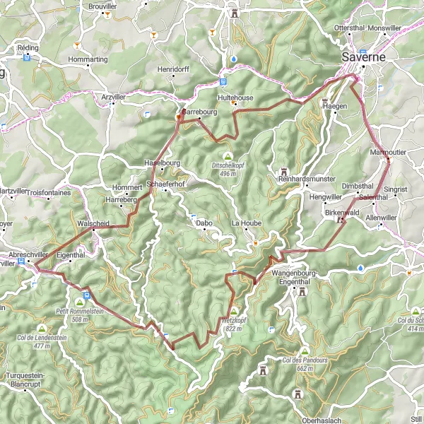 Map miniature of "Mountainous Gravel Challenge" cycling inspiration in Alsace, France. Generated by Tarmacs.app cycling route planner