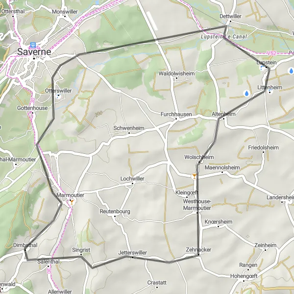 Map miniature of "Marmoutier Road Route" cycling inspiration in Alsace, France. Generated by Tarmacs.app cycling route planner