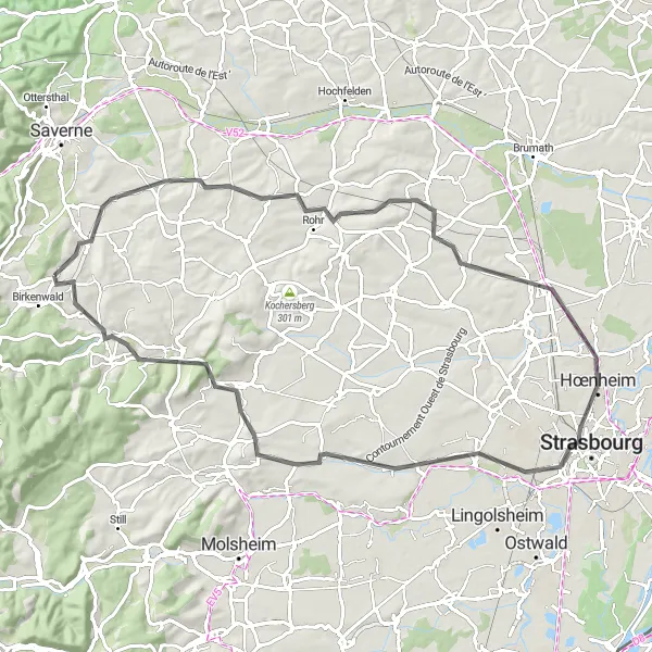 Map miniature of "Altenheim and Salenthal Road Trip" cycling inspiration in Alsace, France. Generated by Tarmacs.app cycling route planner