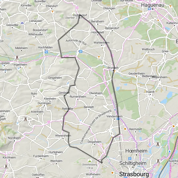 Map miniature of "The Stimmelsberg Loop" cycling inspiration in Alsace, France. Generated by Tarmacs.app cycling route planner