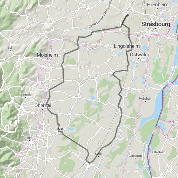 Map miniature of "Scenic Road Ride through Essonne Valley" cycling inspiration in Alsace, France. Generated by Tarmacs.app cycling route planner