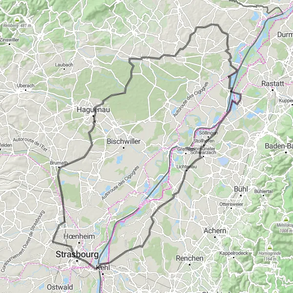 Map miniature of "Alsace Ultimate Road Challenge" cycling inspiration in Alsace, France. Generated by Tarmacs.app cycling route planner