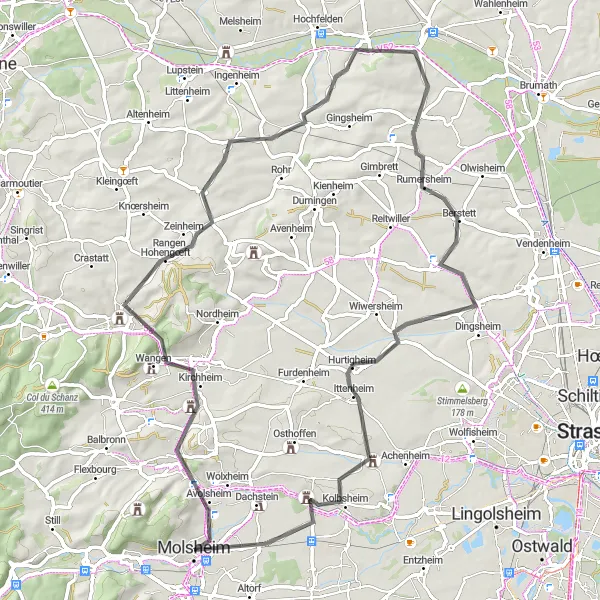 Map miniature of "Marlenheim Adventure" cycling inspiration in Alsace, France. Generated by Tarmacs.app cycling route planner