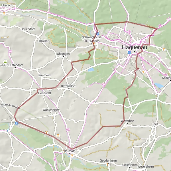 Map miniature of "The Gravel Adventure" cycling inspiration in Alsace, France. Generated by Tarmacs.app cycling route planner