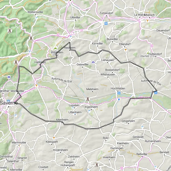 Map miniature of "Historical Ride through Altenheim" cycling inspiration in Alsace, France. Generated by Tarmacs.app cycling route planner