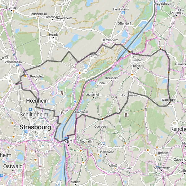 Map miniature of "Mundolsheim Loop" cycling inspiration in Alsace, France. Generated by Tarmacs.app cycling route planner