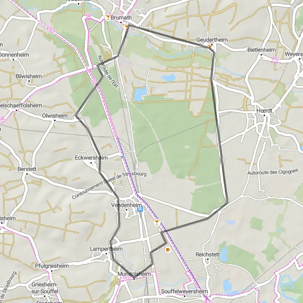 Map miniature of "Chasse Mirador Loop" cycling inspiration in Alsace, France. Generated by Tarmacs.app cycling route planner