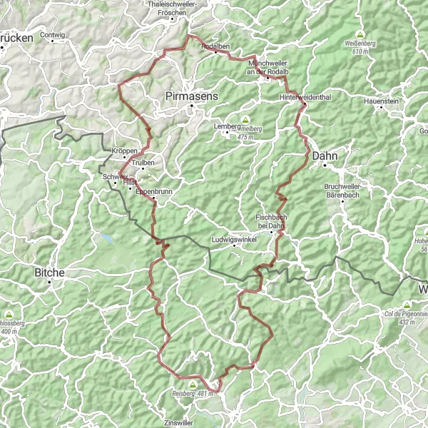 Miniature de la carte de l'inspiration cycliste "Tour des Hautes Vosges Gravel" dans la Alsace, France. Générée par le planificateur d'itinéraire cycliste Tarmacs.app