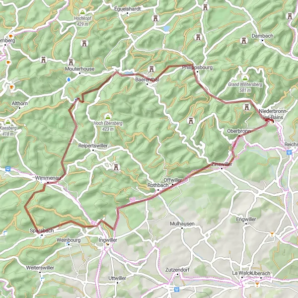 Map miniature of "Discover the Gravel Beauty of Alsace" cycling inspiration in Alsace, France. Generated by Tarmacs.app cycling route planner