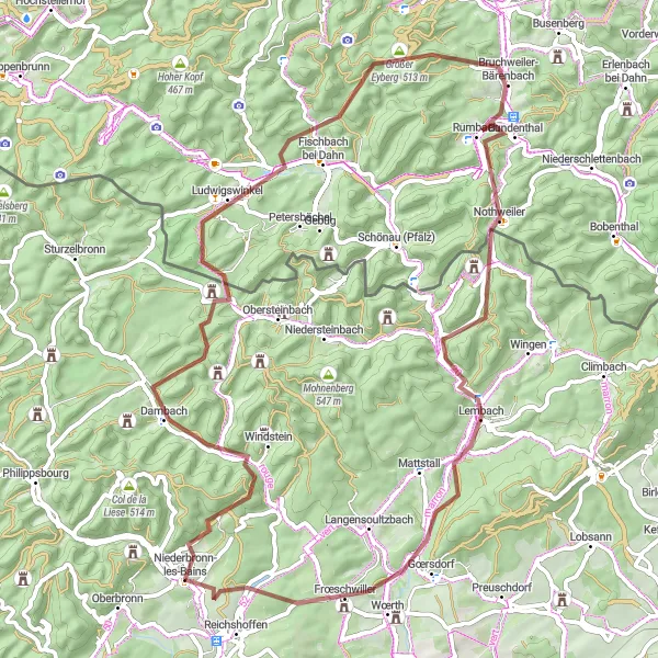 Miniature de la carte de l'inspiration cycliste "Boucle de Schmalenberg à Gœrsdorf" dans la Alsace, France. Générée par le planificateur d'itinéraire cycliste Tarmacs.app