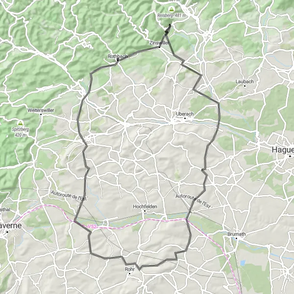 Map miniature of "Alsace Scenic Ride" cycling inspiration in Alsace, France. Generated by Tarmacs.app cycling route planner